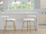 Fixed-Height Barstool with Swivel in Gold Metal and Cream Velvet - Set of 2 B202P471223
