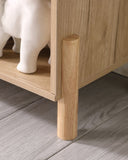 Mid-Century Modern Storage Cabinet with Woven Rattan Doors, Open Shelves & Adjustable Shelves W3151P288913