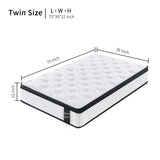 TWIN Size 12 Inch Hybrid Mattress Individual Pocket Spring 7-Zoned Memory Foam Knitted Cover W3017P307494