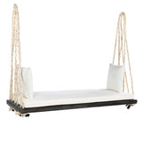 TOPMAX Patio Wooden Swing Chair, Hanging Porch Swing Bench with Cushion&Pillows, 10.8Ft Hemp Ropes N717P210136D