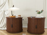 Mid Century Modern Cylinder End Table with Built-in Charging Station & Sliding Door, 2-Tier Storage 06416937