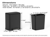 Black 14 Gallons Pedal Trash Can with Soft Close Lid, Removable Inner Bucket & Detachable Wheels, 12811413