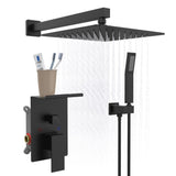 Rainfall Shower System With Storage Rack 10 inch Shower Faucet Set Matte Black High Pressure T3177P269148