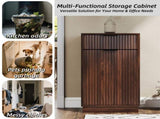 10-Gallon Woodgrain Tilt-Out Trash Can Cabinet Wooden Garbage Recycling Cabinet with Wave-Textured W2557P319051