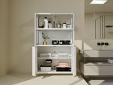 White bamboo storage cabinet, separate bathroom cabinet with 2 doors, floor cabinet organizer for W2207P308780