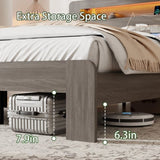 Bed Frame King Size, Wood Platform Bed Frame with Storage LED Light Headboard and 2 USB , Noise 95278279