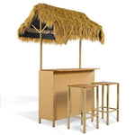 ZUN GO Hawaiian-style Bar Height Patio Set with PE Grass Canopy, Outdoor Bar Table and Stools with WF530958AAA