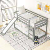 ZUN Twin over Twin Bunk Bed with Convertible Slide and Ladder , Gray 65436427