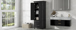 ZUN Tall Storage Cabinet with Two Drawers for Bathroom/Office, Black WF299284AAB