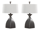 30" Contemporary Polyresin Table Lamp in Rubbed Grey Slate Polyresin with White Linen Shade from B202P224055