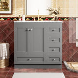 36 inch Shaker Style Free-Standing Bathroom Vanity Cabinet with Ceramic Sink, 4 Soft-close Drawers N729P288872E