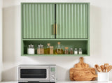 Green MDF Bathroom Wall Cabinet with Melamine Finish, Double Doors, 3 Shelves, and Slatted Design 39360107