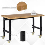 ZUN 47" Garage Work Bench with Wheels, Height Adjustable Legs, Bamboo Tabletop Workstation Tool Table 01358519