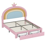 Full Size Upholstered Rainbow Design Bed, Velvet Princess Platform Bed with Storage Drawer, No N733P234609H