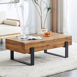 ZUN Rustic MDF Coffee Table with Metal Legs - Natural Wood Tone Elegance for Your Space W1151119523