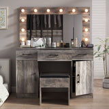 Vanity Desk Set with Large Lighted Mirror Powre Outlet, Glass Top Makeup Vanity with 3 Drawers 40159360