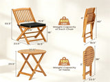 3 Pieces Foldable Acacia Wood Patio Bistro Set, Outdoor Round Table & 2 Ergonomic Chairs with 25255941