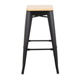 Oregon Contemporary Barstool in Black Steel and Natural Wood by LumiSource - Set of 2 B202P222256