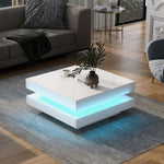 ZUN ON-TREND High Gloss Minimalist Design with LED Lights, 2-Tier Square Coffee Table, Center Table for WF295997AAK