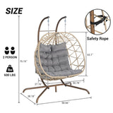 ZUN 2 Person Outdoor Rattan Hanging Chair Patio Wicker Egg Chair W874P146262