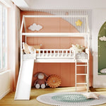 ZUN Twin Loft Bed with Slide, House Bed with Slide,White 93522716