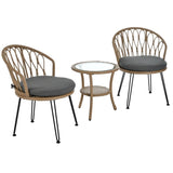 U_STYLE Outdoor Leisure Set, 2 Rattan Single Chairs with A Glass Round Table, Perfectly Suited for N711P256422E