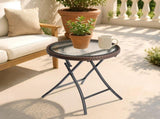 Outdoor Side, Round Rattan Patio Side, Small Foldable Wicker with Tempered Glass 95990667
