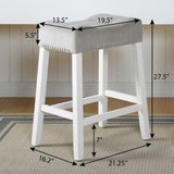 Morovo Set of 2 Velvet Counter Height Stools with Tufted Saddle Seats, White-Wash Finish, Gray T2574P164822