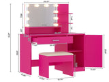 pink MDF vanity set with melamine veneer, 1 drawer, 1 door, three-color light bulb 65026932