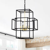 4-Light Metal Lantern Tiered Pendant Hanging Light Fixtures, Industrial Farmhouse Adjustable Height W1592P247685