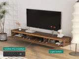 Floating TV Stand, Wall Mounted TV Shelf with Led Lights & Power Outlet,High Gloss TV Cabinet for W1321P272342