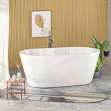 ZUN 60'' Freestanding Gloss White Acrylic Soaking Bathtub with Toe-Tap Chrome Drain and Classic Slotted W1920P155853