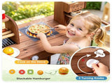 Toddler Wooden Play Food Truck Cart on Wheels, All-in-One Grocery Stand with Storage Cabinet Box, 33919502