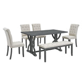 ZUN 6-Piece Retro Rectangular Dining Table Set, Table with Unique Legs and 4 Upholstered Chairs & 1 47136174