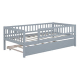 Twin Size Wood Daybed with Trundle and Fence Guardrails, Gray WF301862AAE
