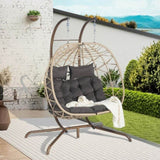 ZUN 2 Person Outdoor Rattan Hanging Chair Patio Wicker Egg Chair W874P146261