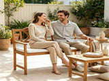 2 Person Acacia Wood Outdoor Loveseat Bench with Removable White Sponge Cushion, Heavy Duty Patio 71092308