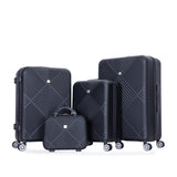 4-piece ABS lightweight suitcase, 14 inch makeup box, aircraft wheels BLACK W284P149254