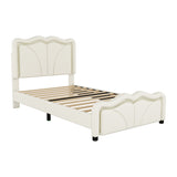 ZUN Twin Size Upholstered Platform Bed with Curve Shaped and Height-adjustbale Headboard,LED Light WF323748AAK