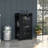 Baltimore Bar Cart with Casters, Glass Door and 2-Side Shelf B070P188866