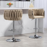 360&deg Fabric cover Swivel Bar Stools Set of 2, Adjustable Counter Height Bar Chairs with Woven 94403667
