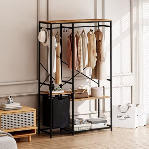 ZUN Portable Wardrobe Clothes Rack, Freestanding Clothing Rack with Bottom Mesh Storage Rack, 11895676