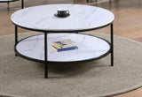 ZUN 1pc Modern Round Faux Marble Coffee Table with Storage Shelf Black Finish Living Room Wooden B011P245863