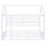 Full Size Metal Bed House Bed Frame with Fence and Shelves, White N737P175361K