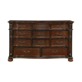 ZUN Classic Traditional 1pc Dresser of 11 Drawers Cherry Finish Formal Bedroom Furniture Carving Wood B011P168487