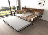 Twin Daybed with Trundle, Farmhouse Daybed Frame with Sliding Barn Door Headboard and Charging 09515371