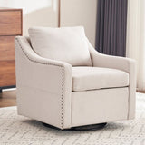 011-Linen Fabric 360&deg Swivel Accent Chair with Upholstered,One Back Pillow,Armrest with Rivets W527P190828