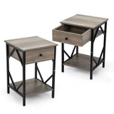 ZUN Set of 2 Nightstand Industrial End Table with Drawer, Storage Shelf and Metal Frame for Living Room, W2181P144053