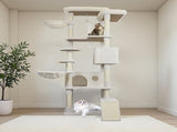 84 in Beige cat tree tower with large condo sisal scratching post big hammock and top platform W243P382891