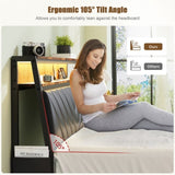 Queen size Platform Bed Frame with 105-Degree Tilted Upholstered Headboard, Charging Station, LED W1903P195268